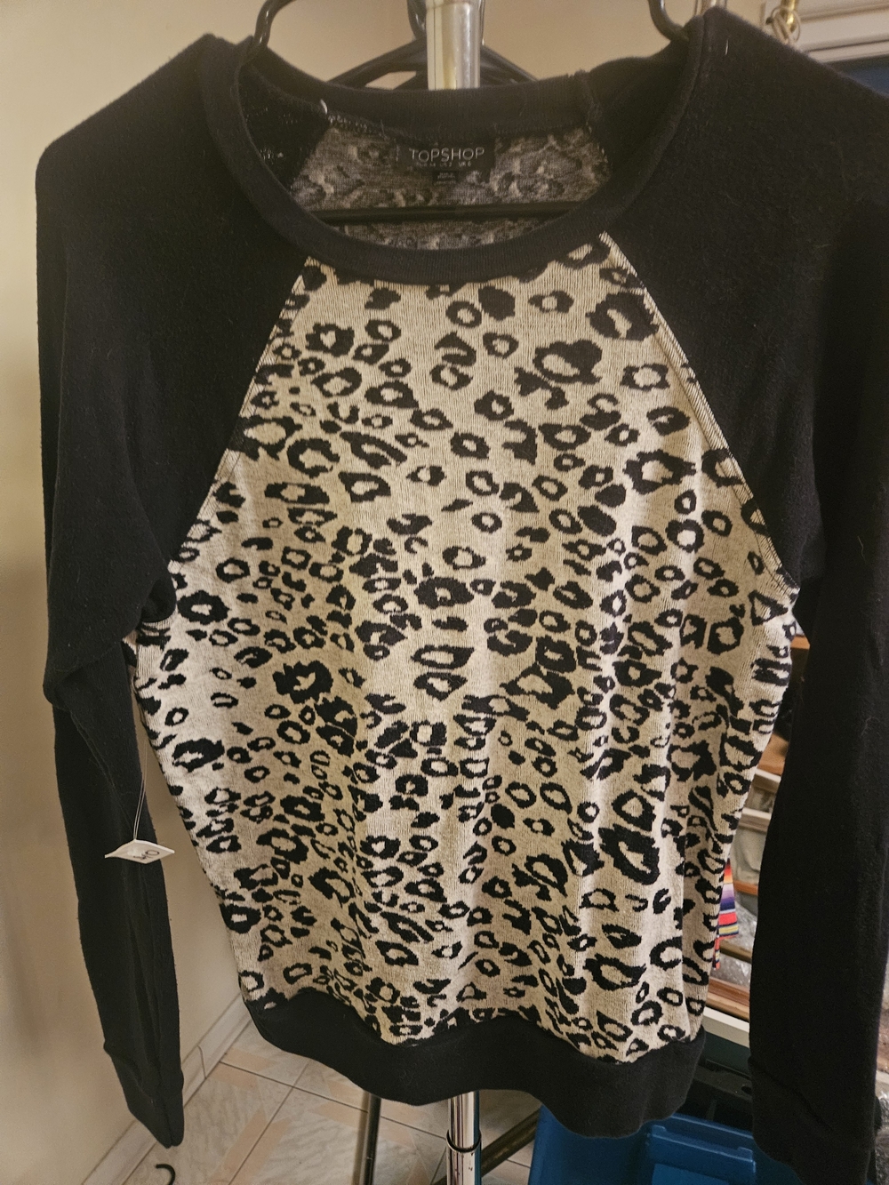 Topshop Black and Cream Leopard Raglan Sweater